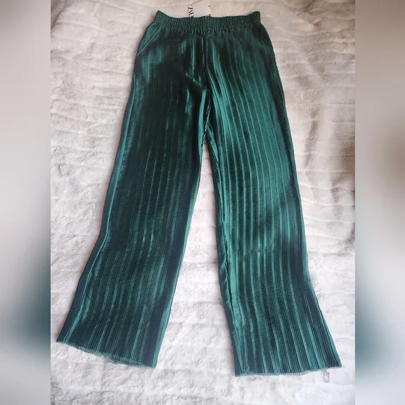 Zara Co-ord Set pleated top & pleated pants raw hems green Sz L NWT - Picture 11 of 16